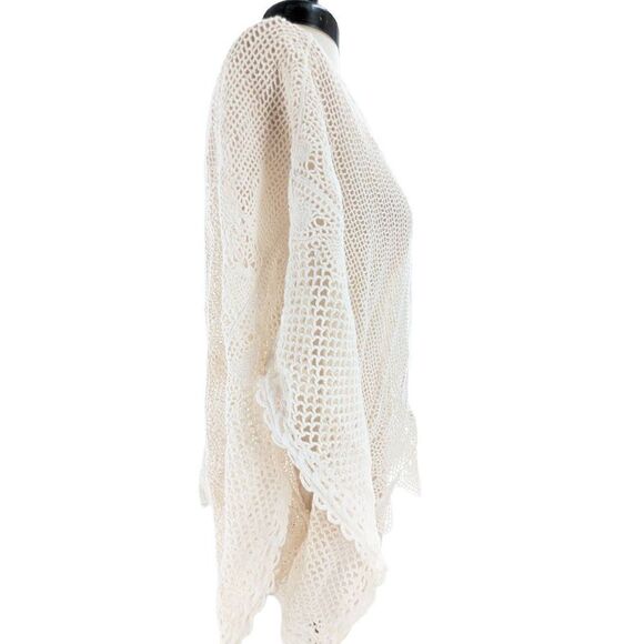 Sparrow Women Cream Batwing Sleeve Crochet Lace Cotton Poncho Size Medium - Picture 8 of 15